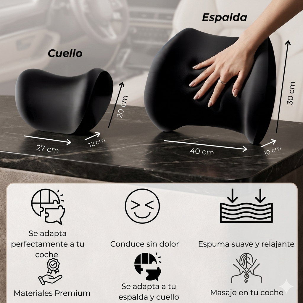 ZenRide™- Almohada PREMIUM lumbar y cervical coche